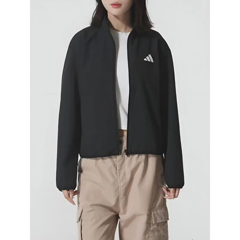 Adidas Coat Women's Spring New Outdoor Sportswear Woven Fleece Thermal Casual Stand-up Collar Top Jacket KA7075