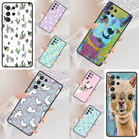 Cartoon Alpaca Llama Phone Case For Samsung Galaxy S24 S23 S22 S21 Ultra S10 Note 10 Pro S20 Plus FE S9 S8 Cover