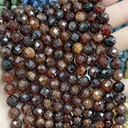 6 8 10MM Natural Stone Faceted Orange Garnet Round Gemstone Spacer Beads For Jewelry Making DIY Bracelet Accessories 7.5''inches