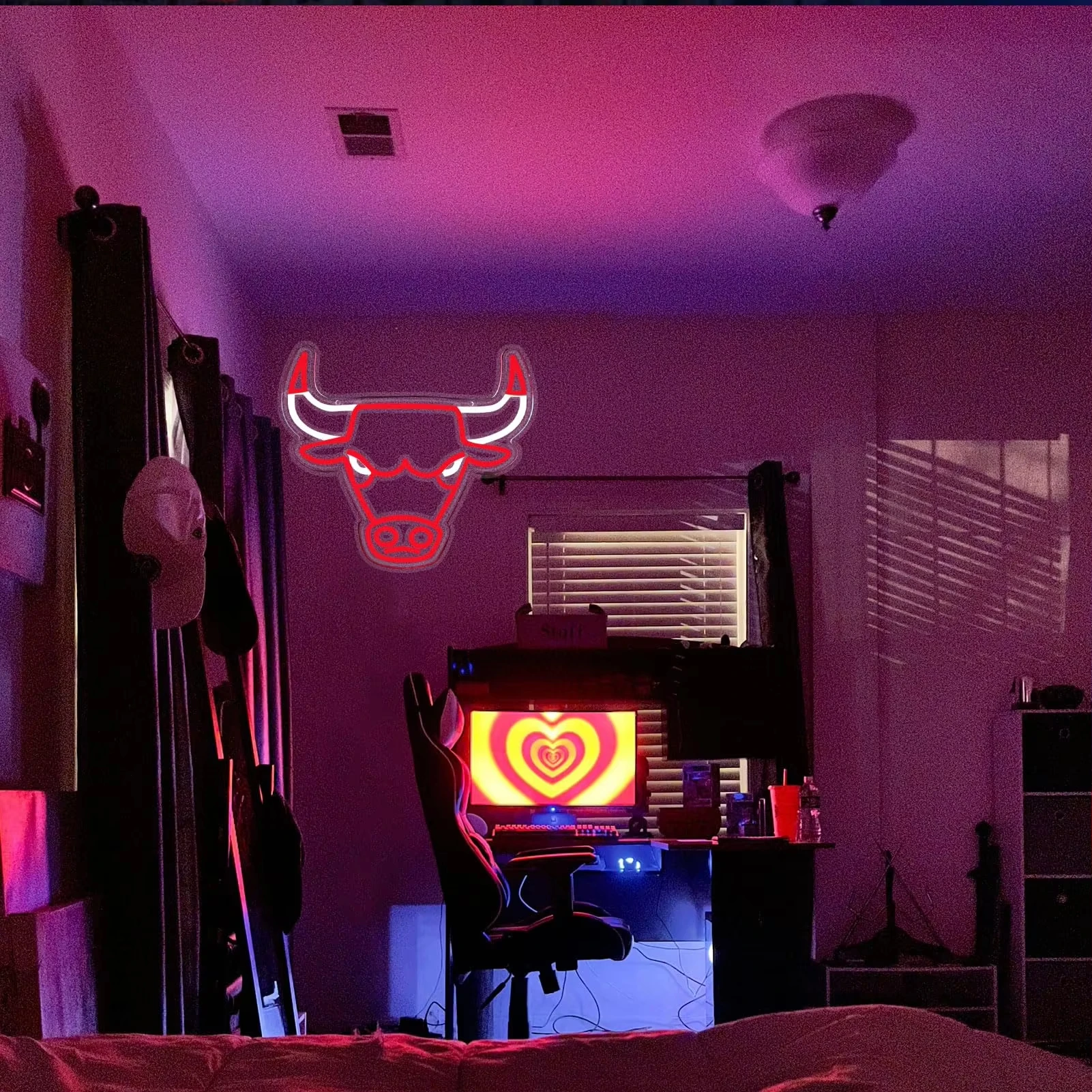 Red LED Bulls Neon Sign Chicago Sports Team Club Pub Bedroom Office Hotel Birthday Party Wall Decor Gift for Chicago Fans