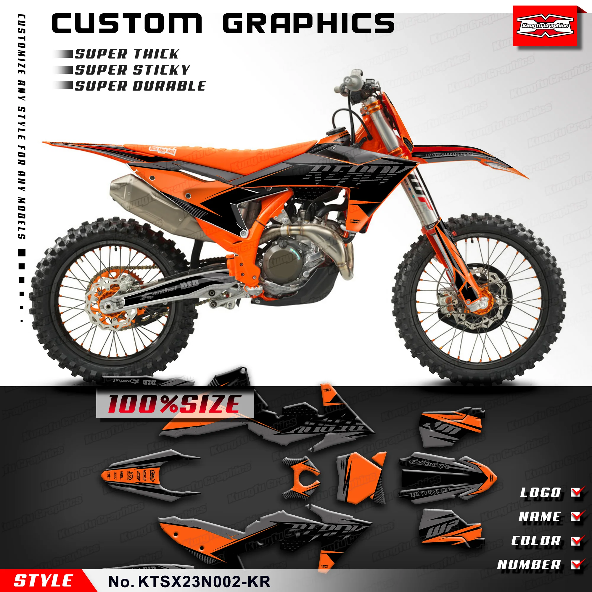 

KUNGFU GRAPHICS Dirt Bike Decals Kit Protector for KTM SX SXF 2023 2024 2025, KTSX23N002-KR