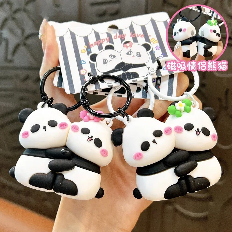 Cute Panda Magnet Couple Keychains Cartoon Love Charm Bag Accessories Small Gift