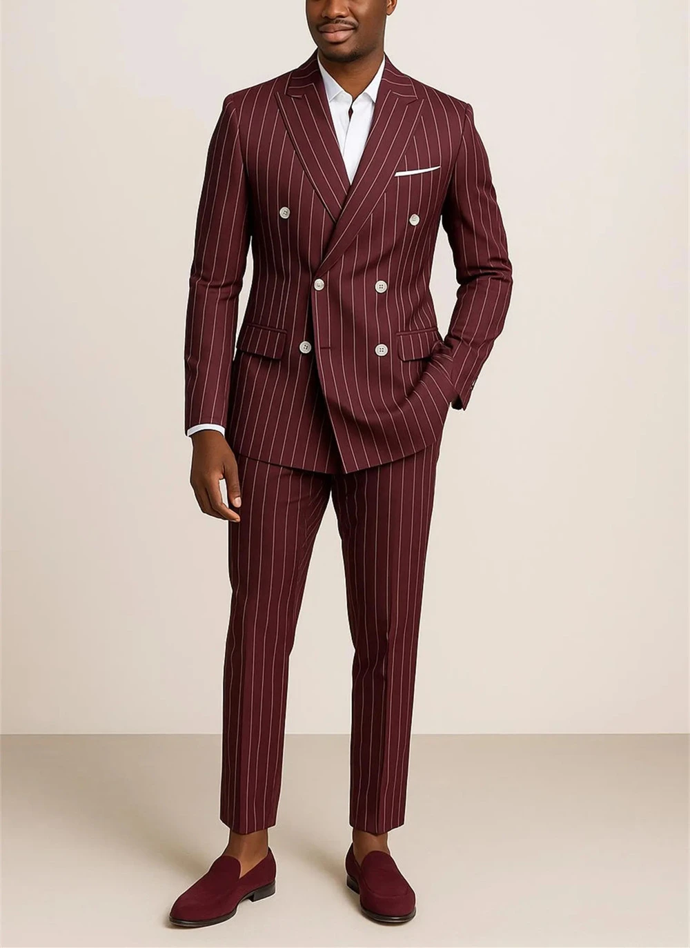 

Striped Fashion Suits 2026 Luxury Maroon Suit 2 Piece Elegant Groom Formal wear Wedding Party Blazer Set (Jacket+Pants)