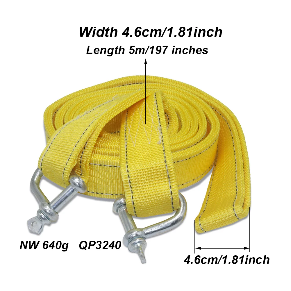 Car Tow Strap Racing Auto Winch Rope Nylon 5m 8Tons Recovery Towing Cable Strap Belt Heavy Duty Off Road Accessories Metal Hooks