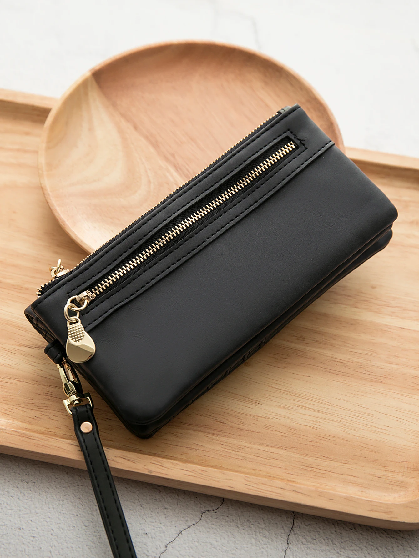 Große Damen-Geldbörse aus mattem Leder mit doppeltem Reißverschluss, Clutch-Handgelenktasche, Handy-, Münz- und Kartenhalter, Multi-Pocket-Geldbörse – Detail 12