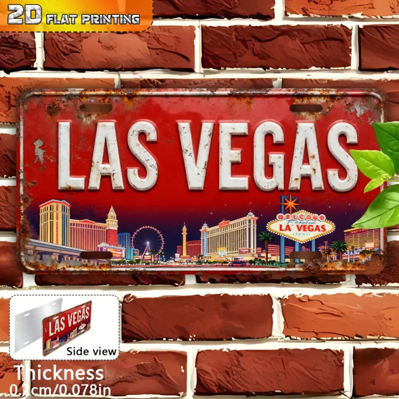 لافتة مسطحة ثنائية الأبعاد، قطعة واحدة من لافتة النيون اللاس فيغاس العتيقة - لوحة فنية جدارية من الألومنيوم مقاس 6 × 12 بوصة مع شريط مميز وتصميم بيلاجيو #5