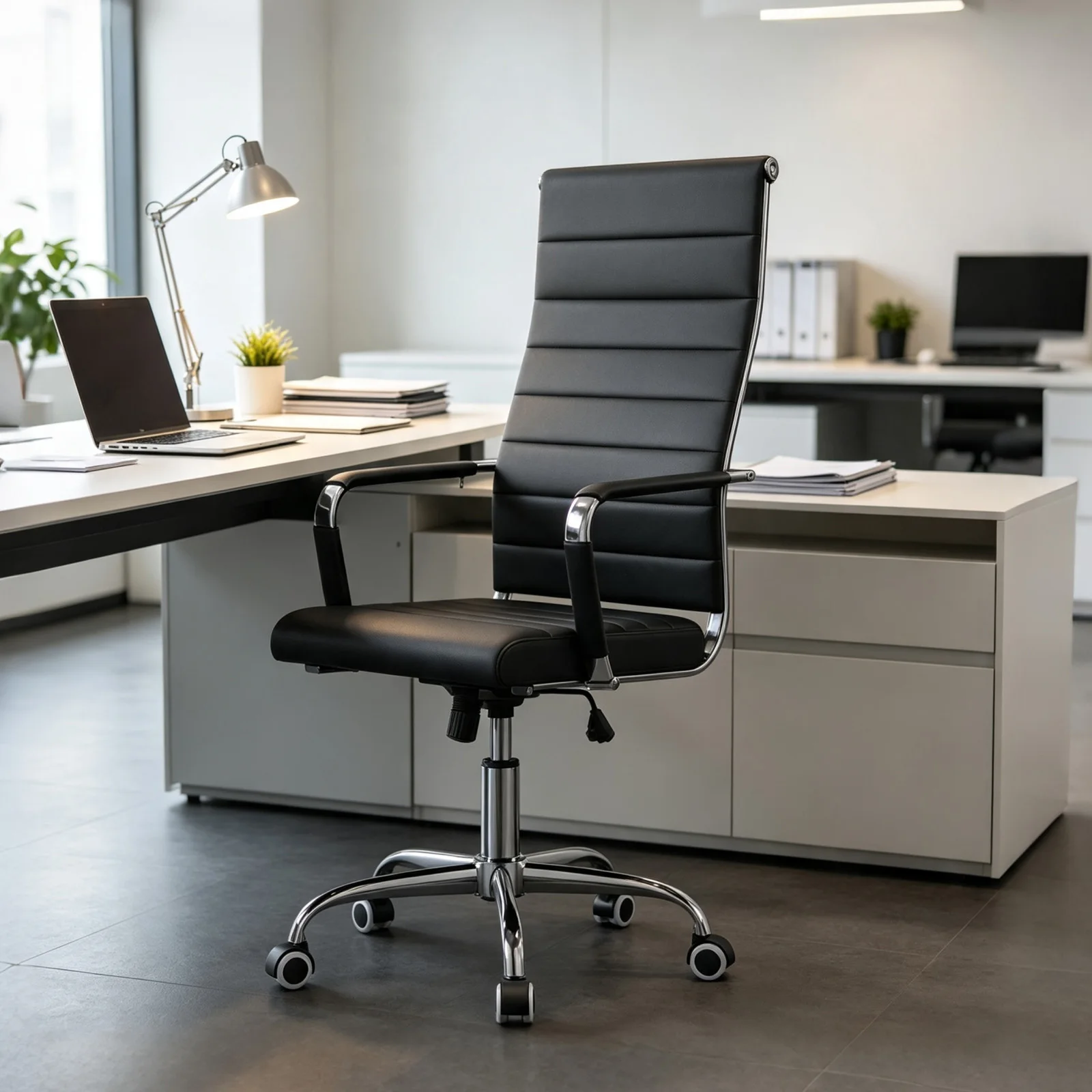 Ergonomic Mid Back Office Chair, PU Leather Executive Desk Chair With Arms, Adjustable Height Swivel Task Chair For Home Office