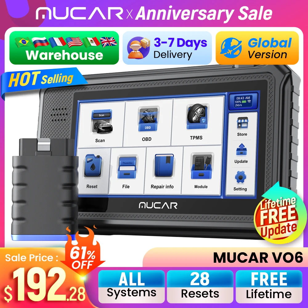 

THINKCAR MUCAR VO6 Professional Car Diagnostic Tools Full System 28 Resets Oil DPF BRAKE ETS Lifetime Free Auto VIN Obd2 Scanner