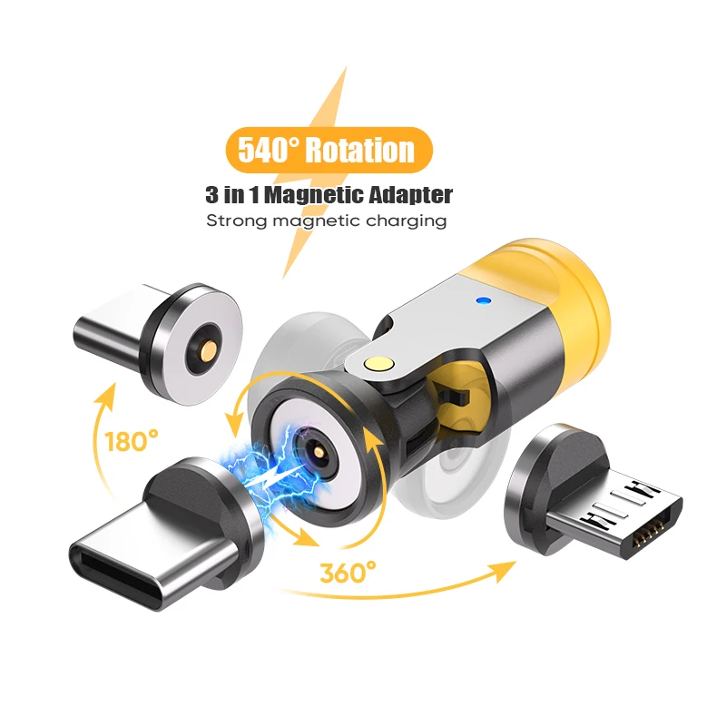 540° Rotating Magnetic USB C Adapter, Type C Female to Type C/Micro iOS Converter with 3-in-1 Tips for iPhone Pro Xiaomi Samsung