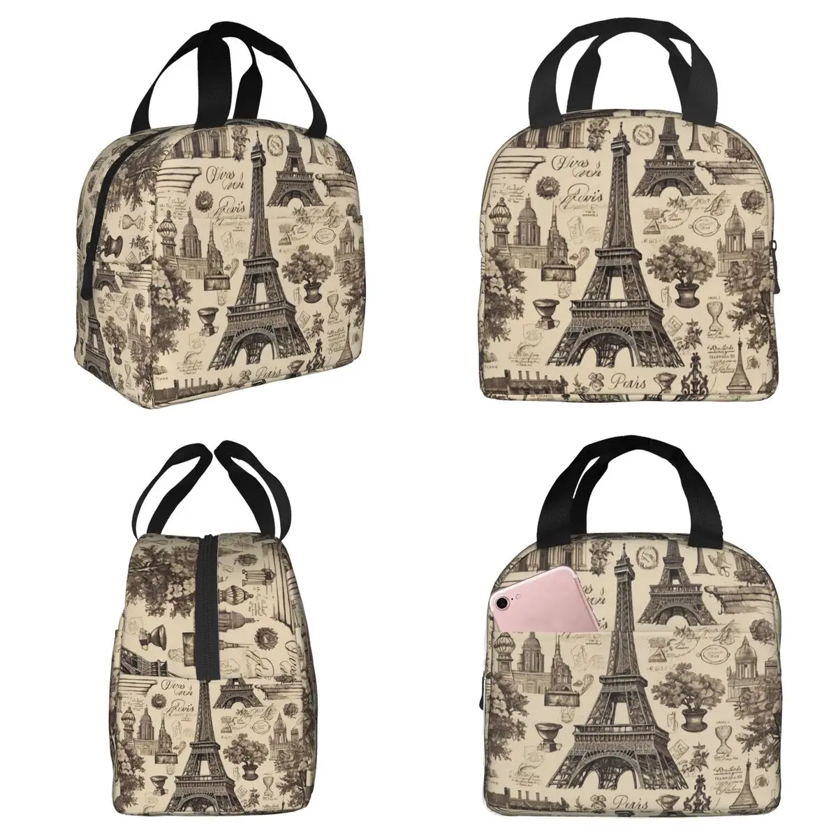

Французская изолированная сумка для обеда с изображением Эйфелевой башни для женщин, термосумка для еды, контейнер для офиса, термоконтейнер для еды