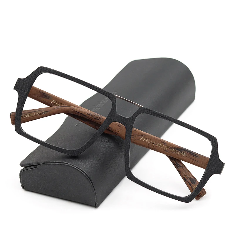 

Vintage Square Wood Glasses Frame Men Optical Eyeglasses Oversized Prescription Frames Myopia Adornment Glasses with Clear Lens