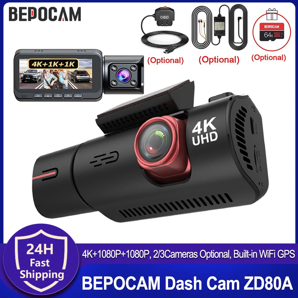 BEPOCAM 4K+1080P Car Camera Dash Cam 5.8Ghz Wi-Fi GPS 3.19