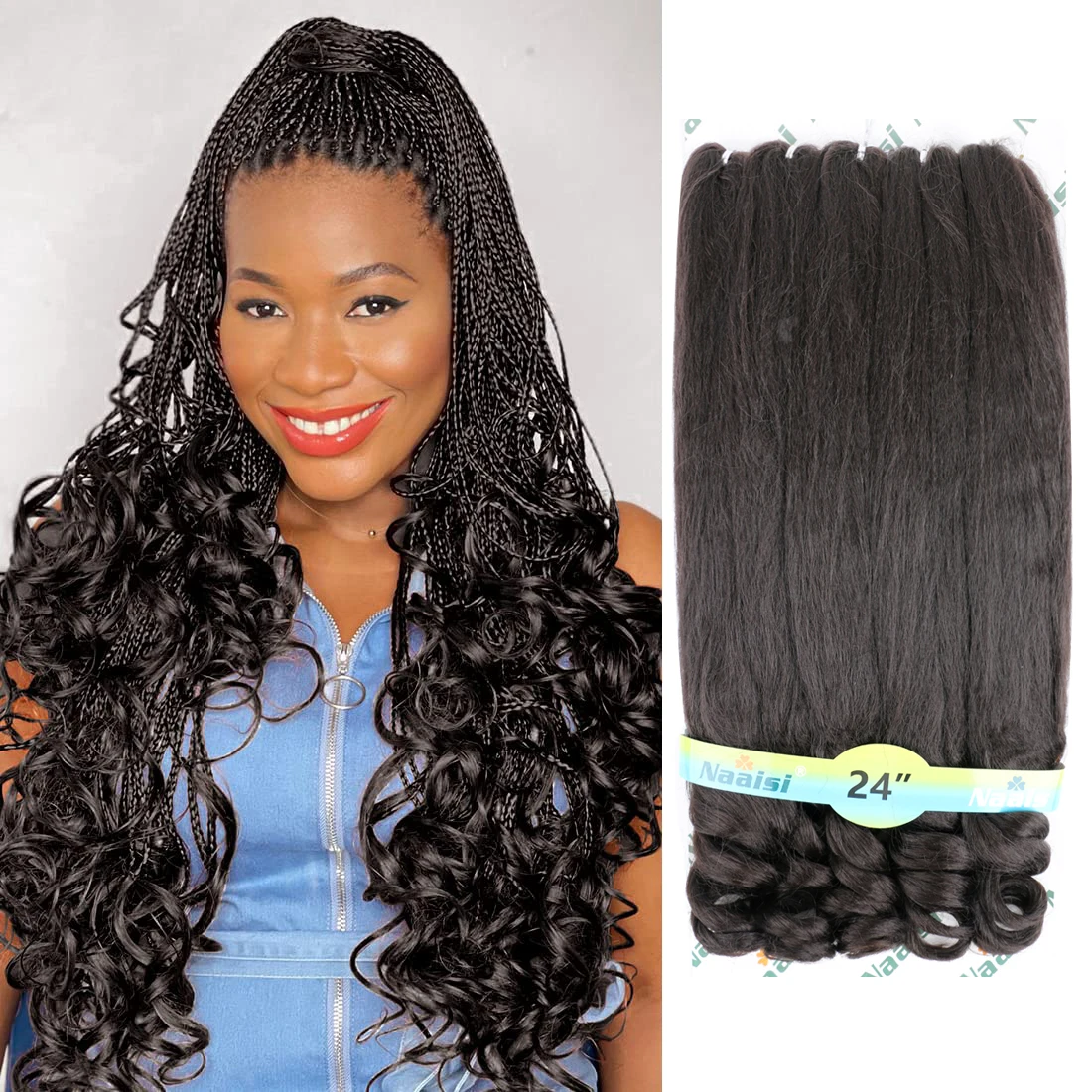 

24 Inch Fine pack Pre Stretched French Curly Braiding Hair Crochet Braids Natural Black Easy Braiding Crochet Hair