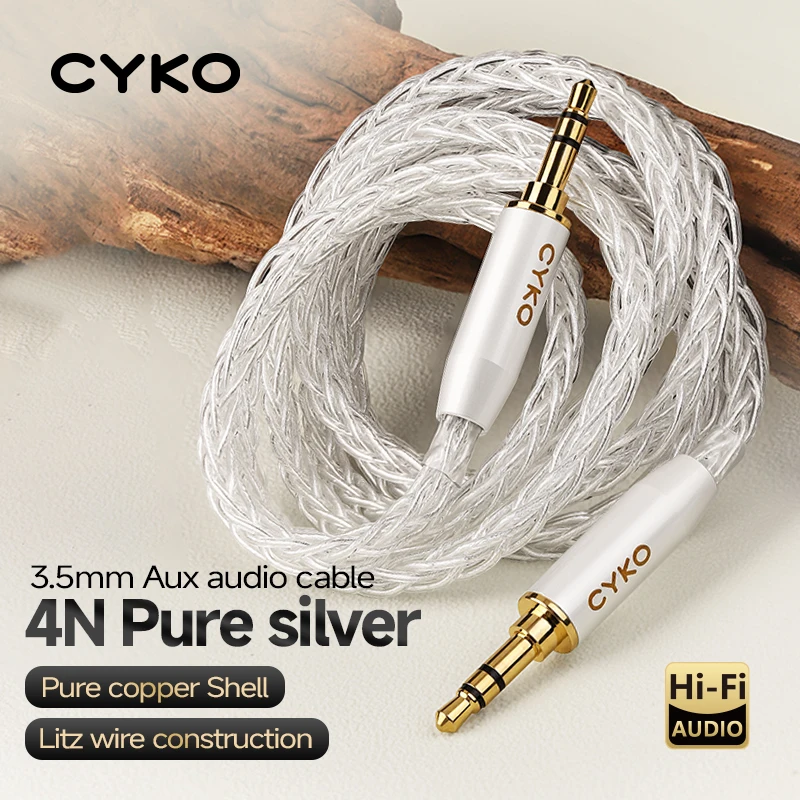 CYKO قسط 4N الفضة النقية 3.5 مللي متر Aux كابل الصوت النحاس النقي مطلية بالذهب TRS/TRRS التوصيل لمكبرات الصوت الكمبيوتر