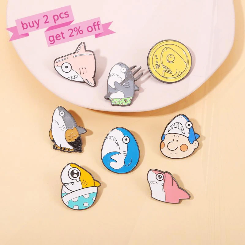 Coin Trident Pines Lapel Badges Cartoon Lovely Animal Jewelry Gift for Kids Friends Funny Shark Enamel  Brooch Custom Owl