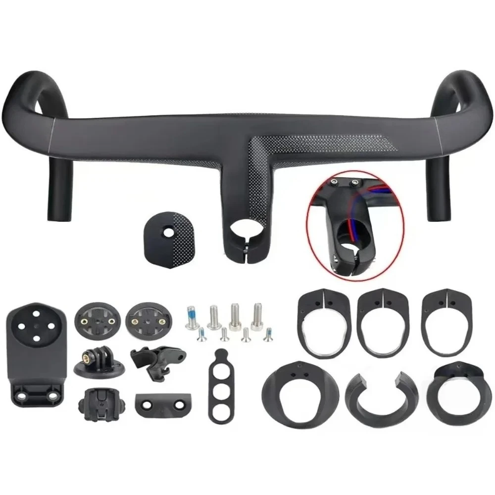 

Carbon Handlebar Road Bike Integrated Handlebar With Headset Spacers Computer And Camera Mount For 28.6mm Fork Bent Bar