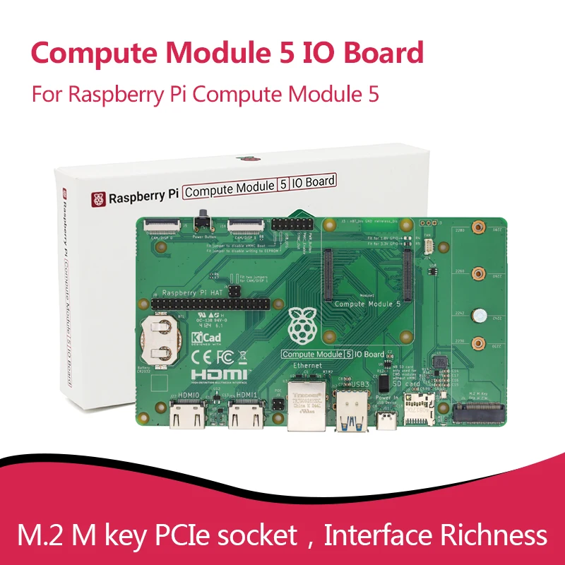 Official Original Raspberry PI Compute Module 5 IO Board CM5IO M.2 M Key PCIe Socket, with Rich Interfaces