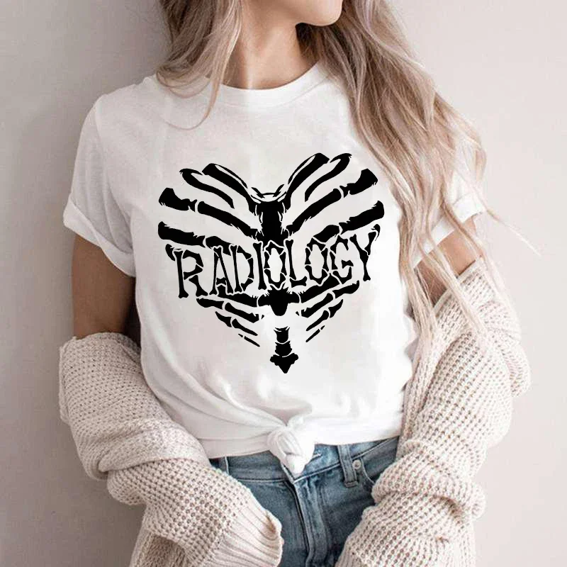 Harajuku Fashion Tshirt Printing Heart Radiology Graphic Women Tshirt Short Sleeve Female Summer Casual T-shirt Skull Tee Shirt