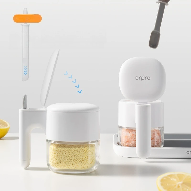 

Automatic Opening Glass Spice Jar Kitchen Seasoning Container Airtight Salt Sugar Storage