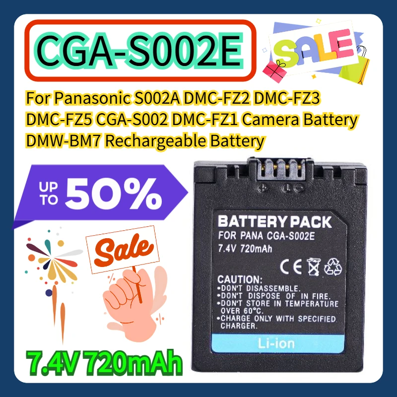 

For Panasonic CGA S002E S002A DMC-FZ2 DMC-FZ3 DMC-FZ5 CGA-S002 DMC-FZ1 Camera Battery DMW-BM7 7.4V 720mAh Rechargeable Battery
