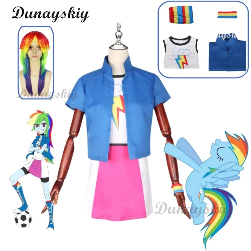 Anime My Rainbow Dash Cos Suit RD Cosplay Personification Little Girl Cos Cute Rainbow Pony Wig Lovely Prop Party Play For Women