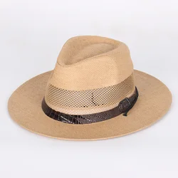 Luxury Men's  Summer Hollow Mesh Top Hat Outdoor Beach Sunshade Hat Fashion Retro Bucket Hat Wholesale Panama Cap