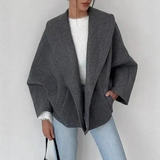 

Faionable Pure Color Women's Casual Open Cardigan Jaet with kets Autumn Winter New Arrival Leisure Sle ort Coat