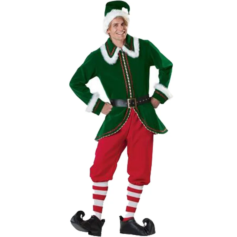 Men and Women Christmas Cosplay Santa Claus Couple Costume Green Elf Halloween Party Stage Performance Costumes Friend\'s Gifts