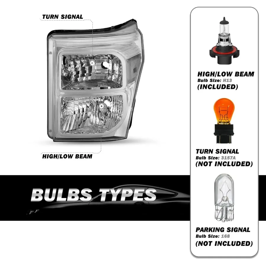 مجموعة مصابيح أمامية مع لمبات مدمجة لـ 20112016 F250 F350 F450 F550 شاحنات فائقة التحمل مبيت كروم وشفاف #2