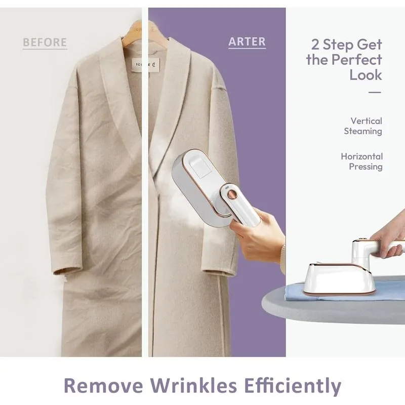 مكواة بخار للسفر بقدرة 1300 وات، مكواة سفر صغيرة محمولة فعالة للملابس بتصميم رقيق، مثالية للسفر، باللون الأبيض