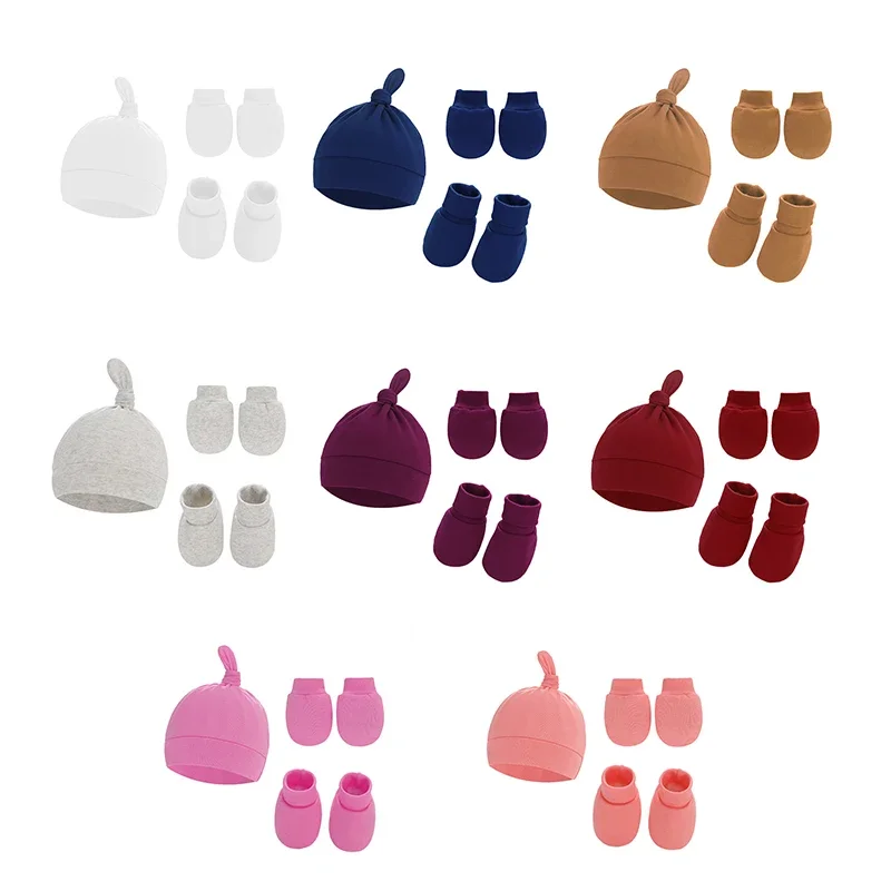 Cute Baby Hat Newborn Bonnet Gloves Socks Set Beanie Hats Ear Shape New Born Gift Photography Props Infant Fashion Accessories