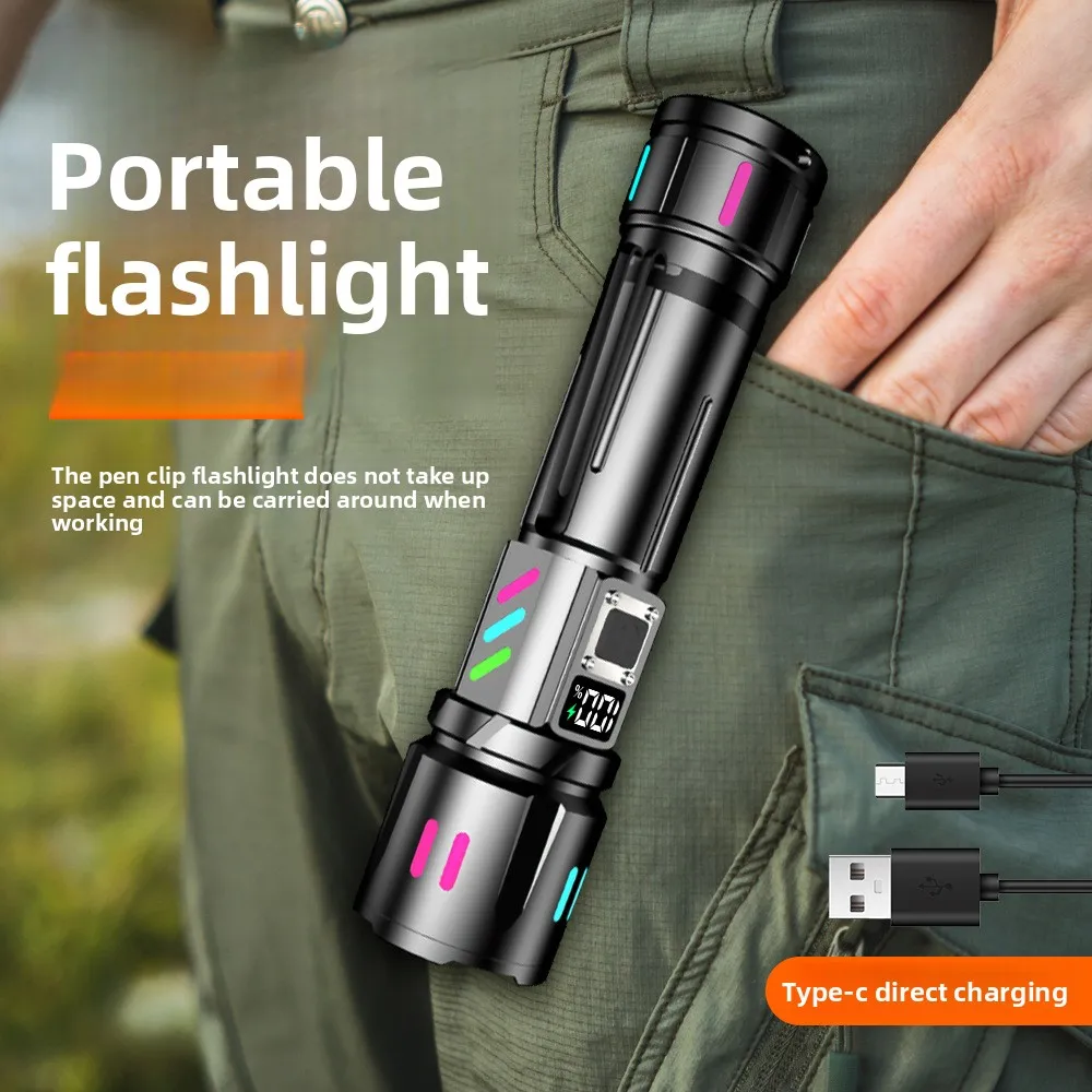Aluminum Alloy LED Flashlight Laser Cannon White Laser Outdoor Zoomable Rechargeable Aluminum Alloy Tactical Flashlight
