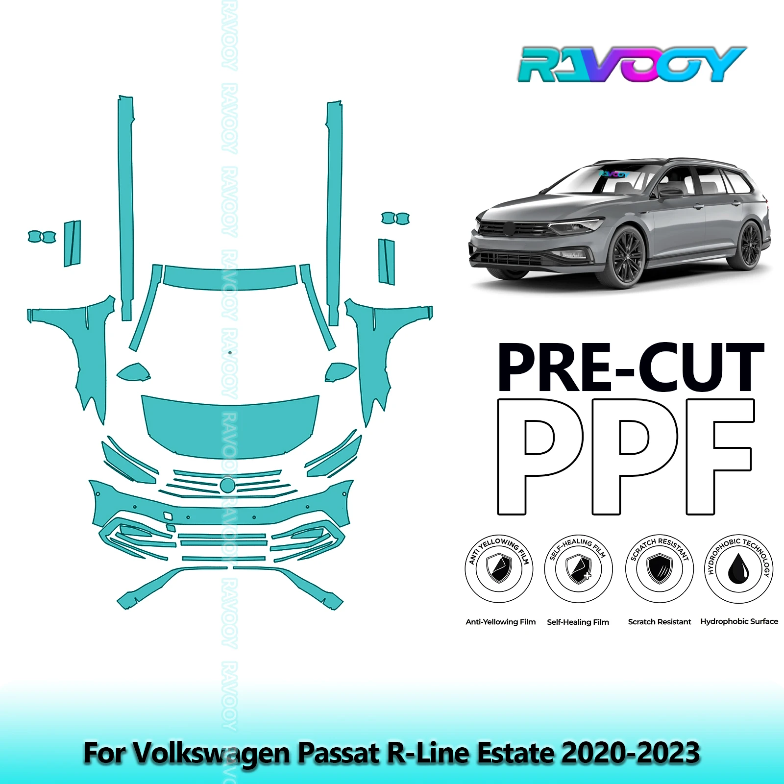 For Volkswagen Passat R-Line Estate 2020-2023 Partial Front+Side Skirts Pre-Cut Paint Protection Film PPF Kit Clear/Matte/Black