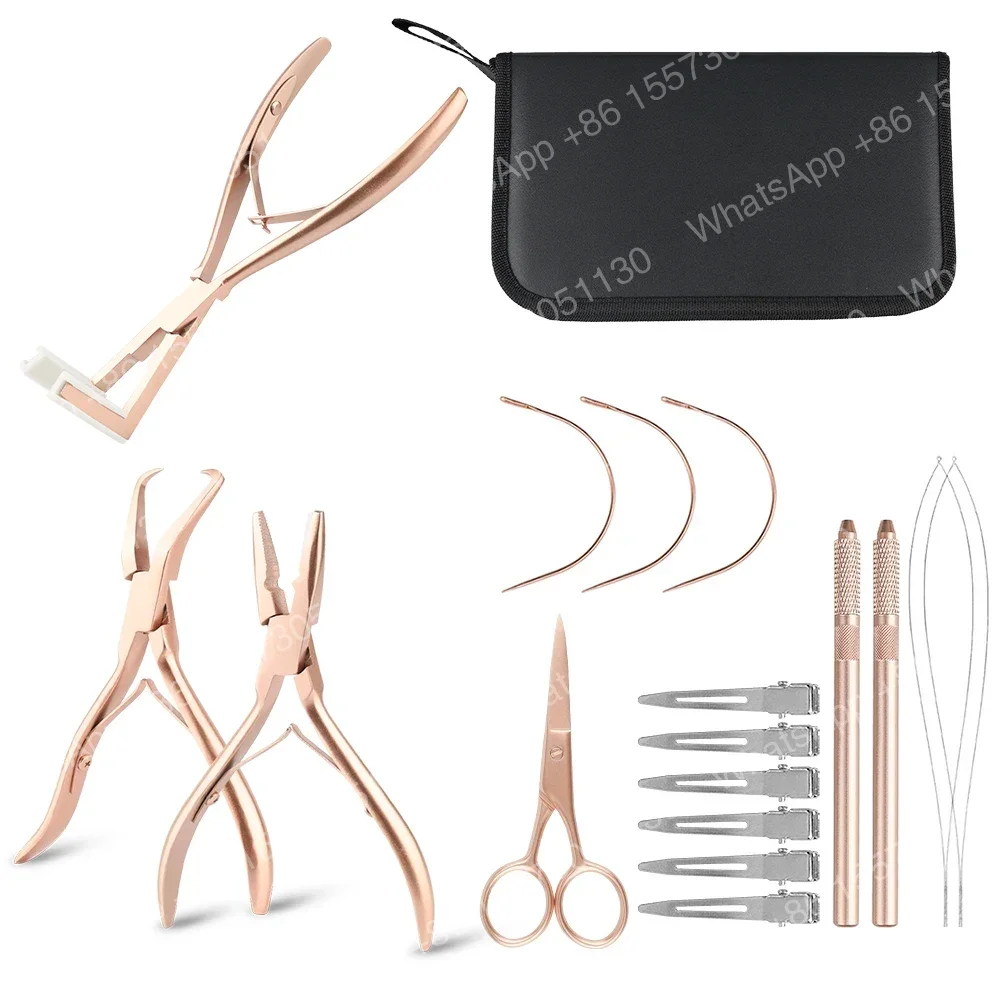 Professional Hair Extension Pliers Tool Kit Hair Threader Loop Tool with Metal Sectioning Clips and Thread Cutting Scissors