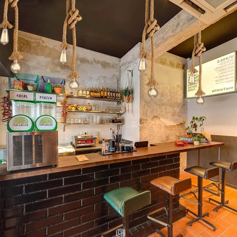 Винтажный подвесной светильник с 2 головками, подвесной светильник из пеньковой веревки, цоколь E27, подвесной светильник для столовой, ресторана, бара, домашнего декора