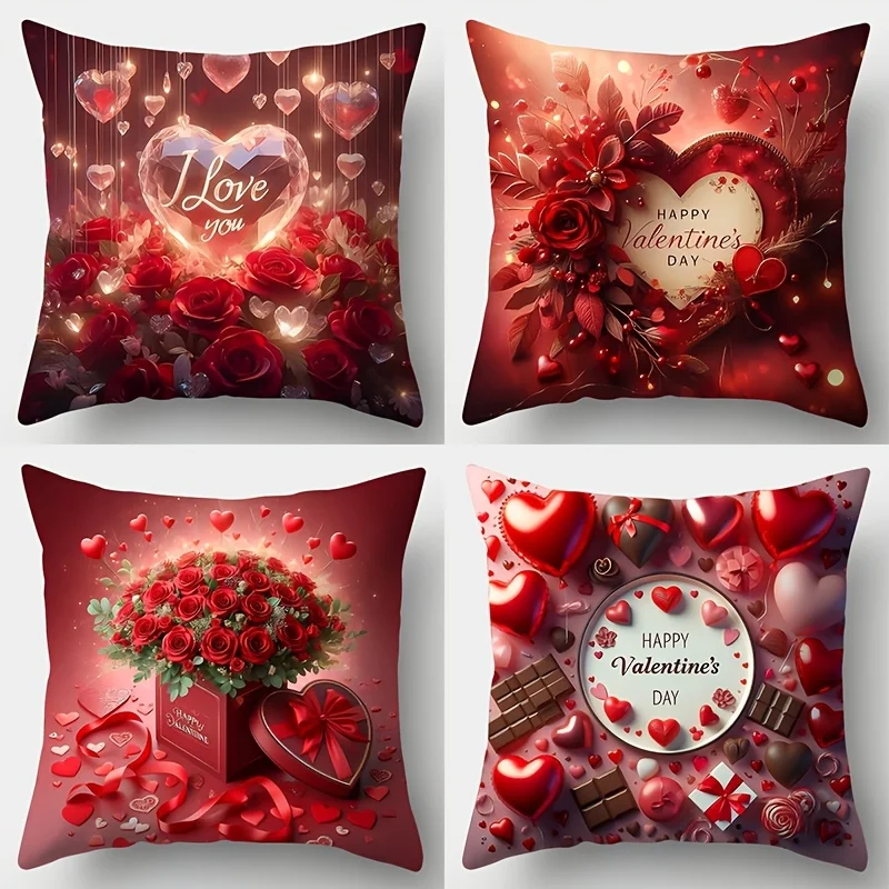 Romantic Valentine's Day Love Heart Pillow Covers Set for Bedroom Decor Gifts
