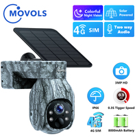 Movols 3MP Wireless PTZ Battery Camera 4G SIM With Solar Panel Two Way Audio Night Vision Human Detection CCTV Security Camera