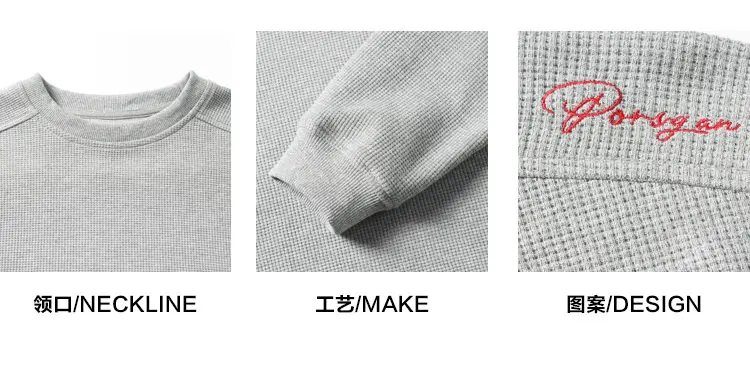 Herren-T-Shirt mit Waffelstruktur, Rundhalsausschnitt, langen Ärmeln, einfarbig, lockerer Schnitt, Stickerei-Details, lässiges Basic-Oberteil, Streetwear-Outfit – Detail 9