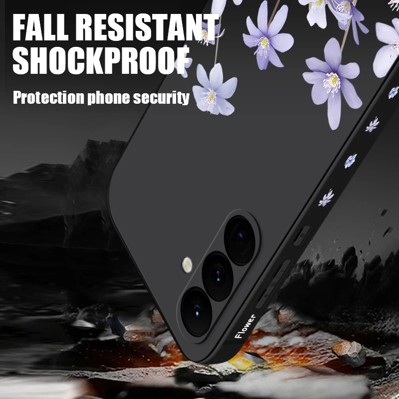 Purple Flower Pattern Lanyard Case For Samsung Galaxy S25 S22 S23 Ultra S23 S24 FE A55 A56 A53 A54 A35 A26 A15 A16 Soft Cover