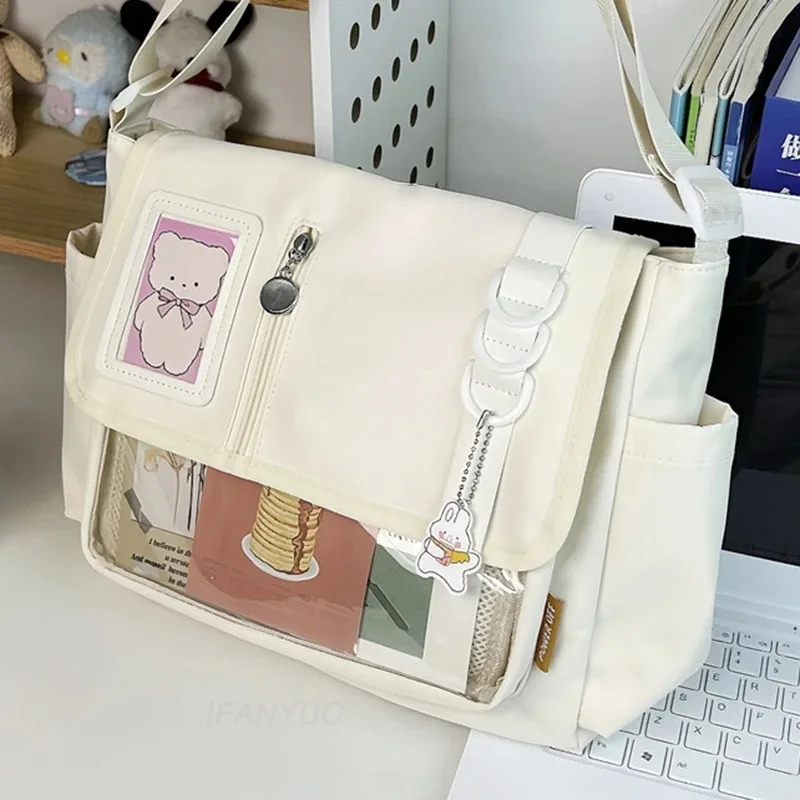 Japanese transparent crossbody bag Harajuku-style girlish satchel Charming DIY badge display panel Fashionable shoulder bag