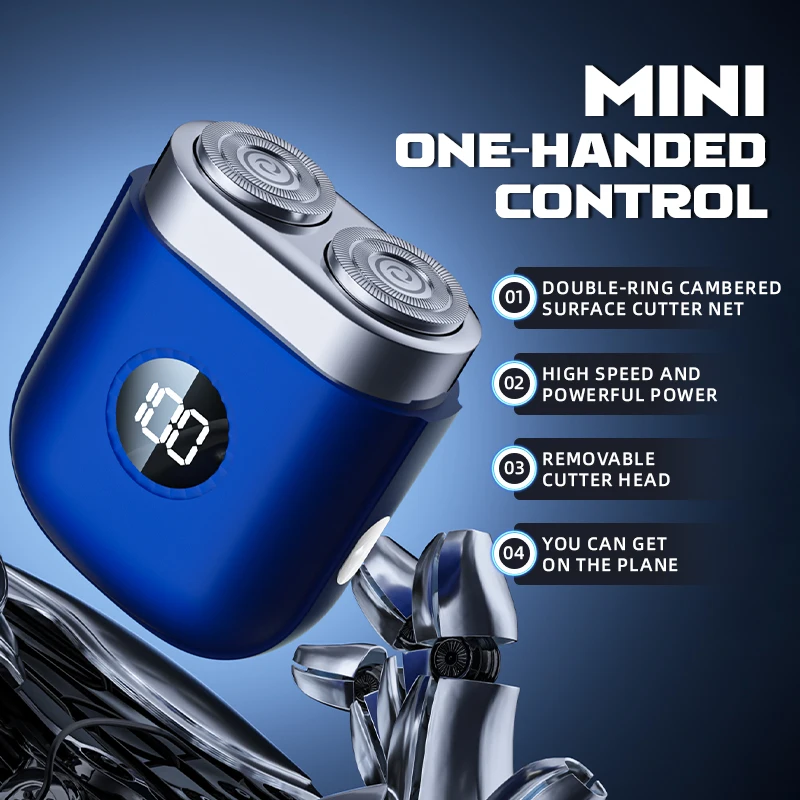 Mini Electric Shaver for Men, Portable Rechargeable Twin Rotary Razor with LED Display & Type-C Charging, Pocket Travel Shaver
