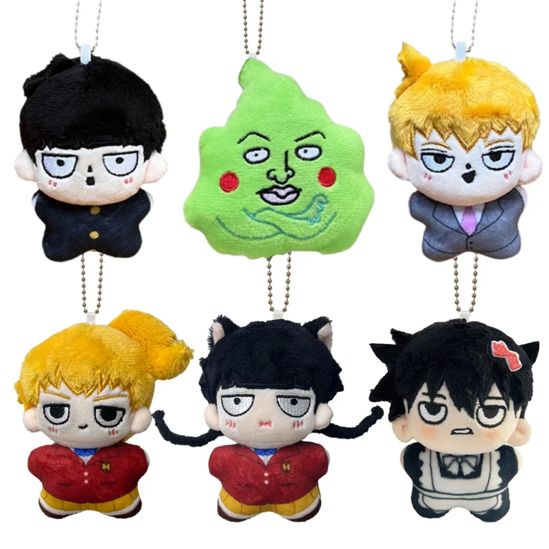 Boneka mewah Anime Mini gantungan kunci kecil berlekuk tas liontin Mob Psycho 100 ornamen perifer Mainan boneka Kawaii hadiah ulang tahun