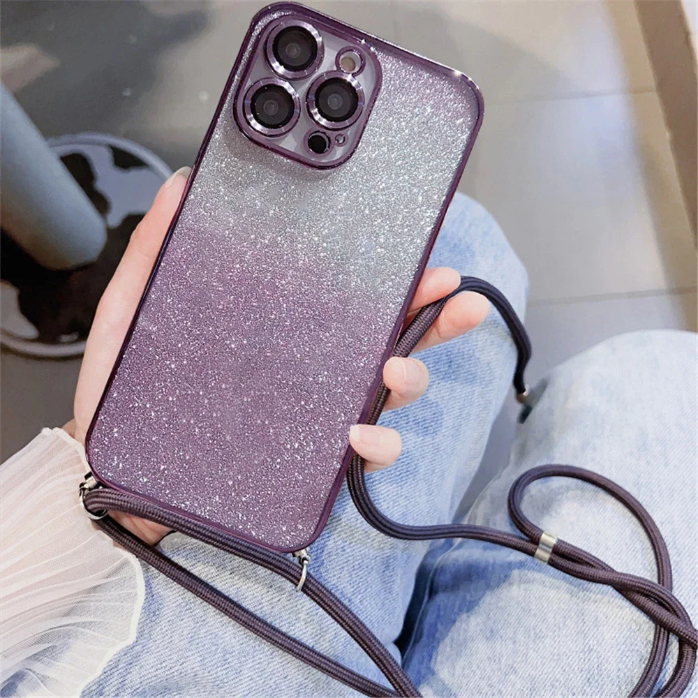 Luxury Crossbody Lanyard Glitter Plating Phone Case For Huawei Nova 10 11 12 9 7 8 6 5 4 Pro Soft Clear Silicone Back Cover Capa