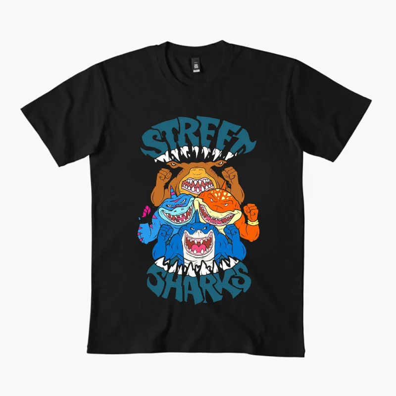 

0405 Cute Street Sharks cartoon gift t shirt for men 100% cotton printed Graphic tee Y2K clothes All size Tops S-6XL