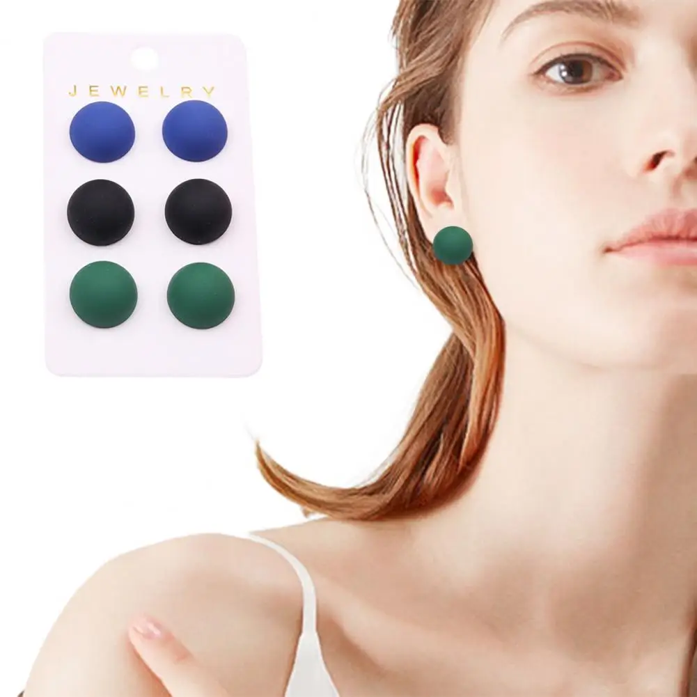 3 Pairs Acrylic Round Stud Earrings Set for Women Minimalist Style Elegant Ball Bead Earrings Korea Jewelry Accessories