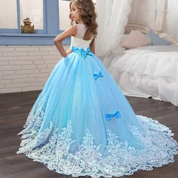 Girls Lace Princess Long Prom Gowns Bridesmaid Kids Dresses For Girls Teens Girl Children Formal Wedding Party Dress 3 10 14 Yrs