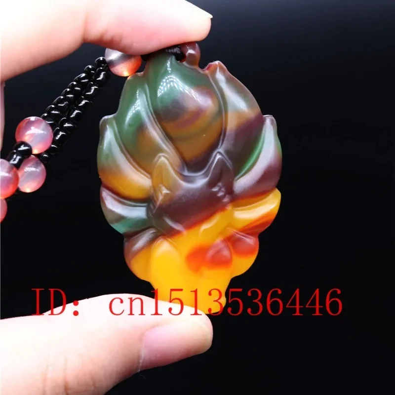 

Chinese Colorful Jade Fox Pendant Necklace Jewellery Hand-Carved Relax Healing Fashion Woman Luck Giffts Amule Jewelry