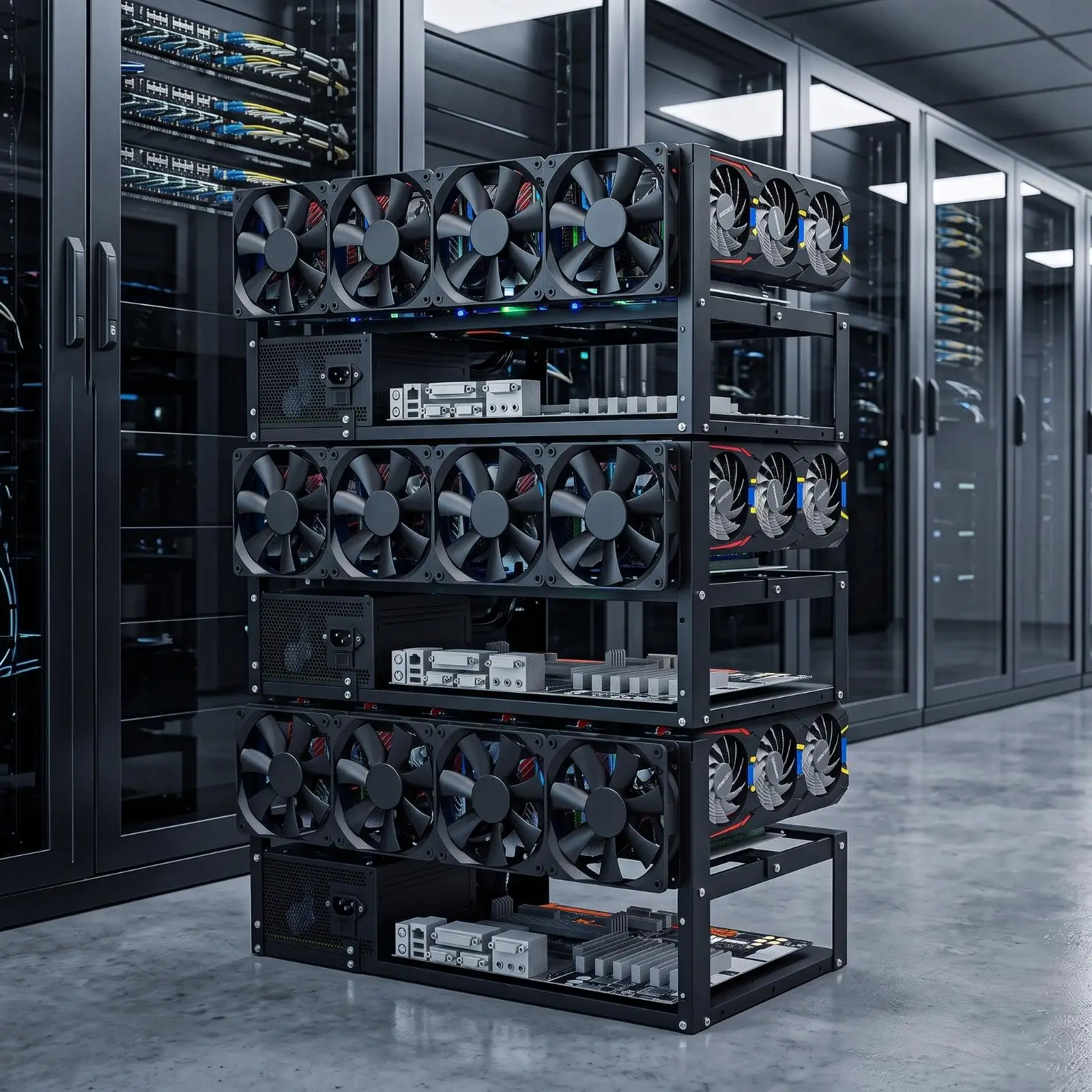 Châssis de rig de cryptomonnaie avec 6 unités de traitement graphique