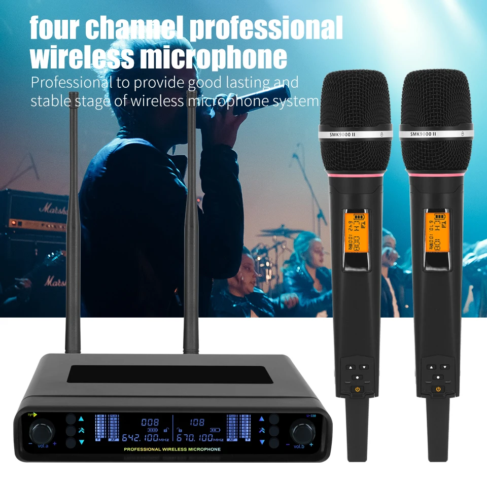 ERZHEN профессиональный беспроводной микрофон высококлассная портативная гарнитура зажим для воротника 9000G двухканальный сценическая производительность, караоке ОК