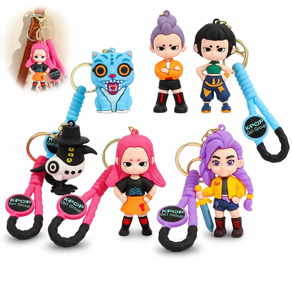 Anime Movie Kpop Demon Hunters Girls Derpy Keychains Doll Cute Tiger Action Model Toys Collectible Cartoon Keychain Figurin Doll